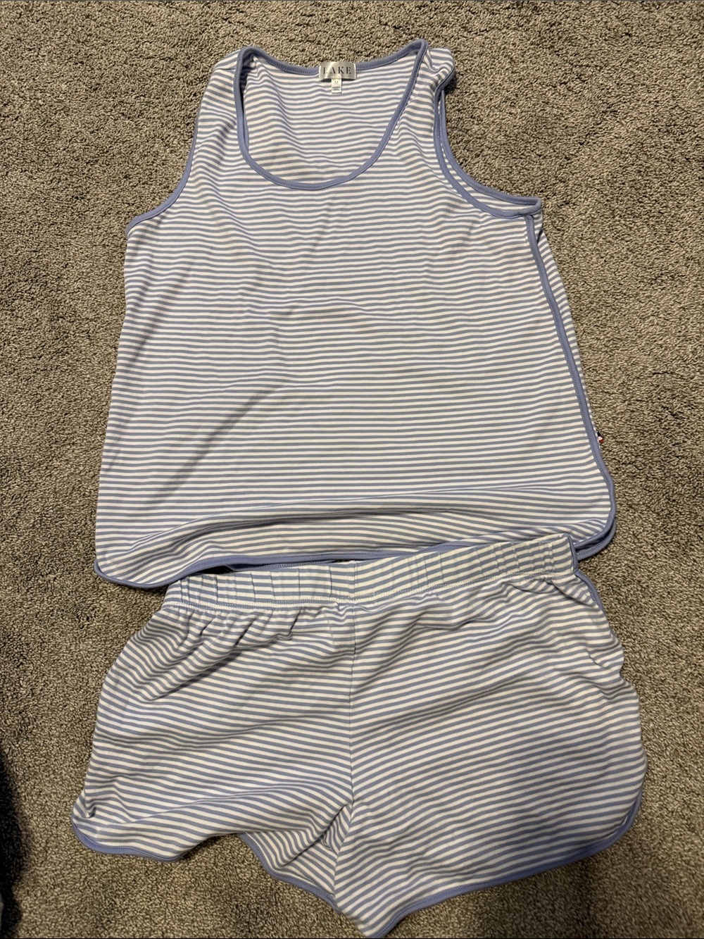 Lake Light Blue & White Striped Tank Top and Shorts Pajama Set